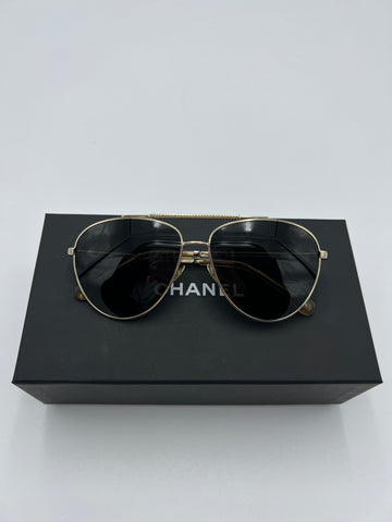 Chanel - Aviator Polarized Metal Leather Sunglasses White |  www.luxurybags.eu
