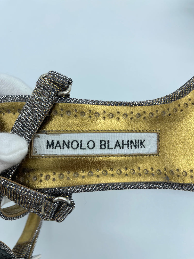 Manolo Blahnik Strappy Glitter Heels